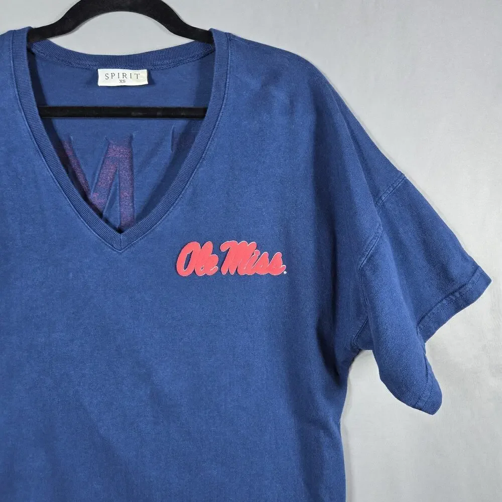 Ole Miss Rebels Spirit Jersey Womens XS Navy Oversized V Neck Cotton Shirt - Picture 9 of 12